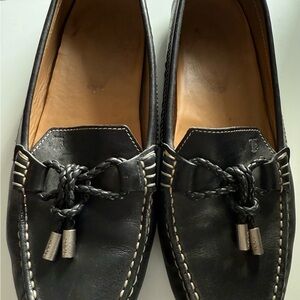 Tod's Black Leather Loafers with Silver Accents